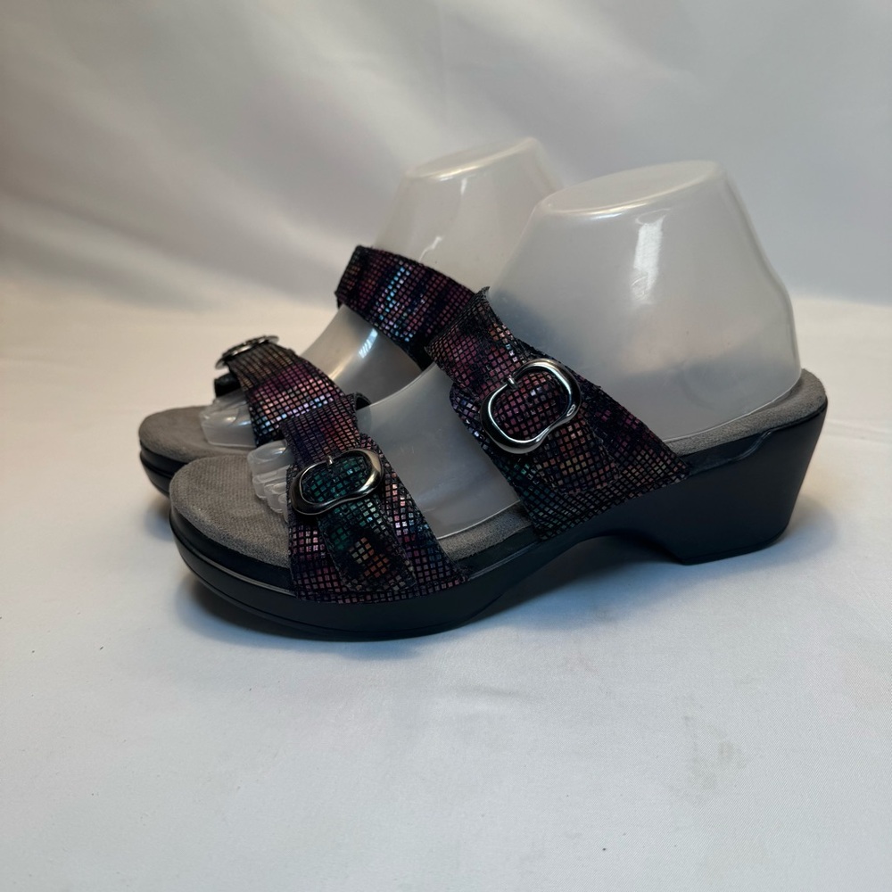 Dansko Black Multi Sparkle Leather Clogs Mules
